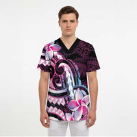 Polynesian Art Tattoo Scrub Top Plumeria Flowers Pink Gradient - Polynesian Pride