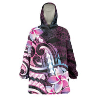 Polynesian Art Tattoo Wearable Blanket Hoodie Plumeria Flowers Pink Gradient