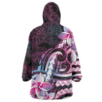 Polynesian Art Tattoo Wearable Blanket Hoodie Plumeria Flowers Pink Gradient