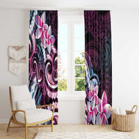 Polynesian Art Tattoo Window Curtain Plumeria Flowers Pink Gradient