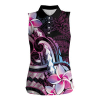 Polynesian Art Tattoo Women Sleeveless Polo Shirt Plumeria Flowers Pink Gradient LT05 Female Pink - Polynesian Pride