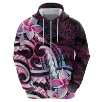 Polynesian Art Tattoo Zip Hoodie Plumeria Flowers Pink Gradient