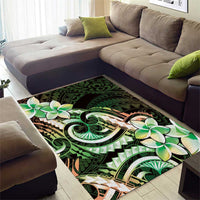 Polynesian Art Tattoo Area Rug Plumeria Flowers Green Gradient LT05 - Polynesian Pride