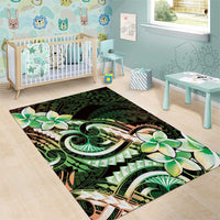 Polynesian Art Tattoo Area Rug Plumeria Flowers Green Gradient LT05 - Polynesian Pride