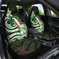 Polynesian Art Tattoo Car Seat Cover Plumeria Flowers Green Gradient