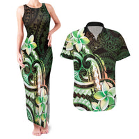 Polynesian Art Tattoo Couples Matching Tank Maxi Dress and Hawaiian Shirt Plumeria Flowers Green Gradient LT05 Green - Polynesian Pride
