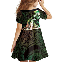 Polynesian Art Tattoo Family Matching Off Shoulder Maxi Dress and Hawaiian Shirt Plumeria Flowers Green Gradient