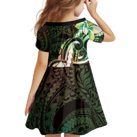 Polynesian Art Tattoo Family Matching Summer Maxi Dress and Hawaiian Shirt Plumeria Flowers Green Gradient LT05 - Polynesian Pride