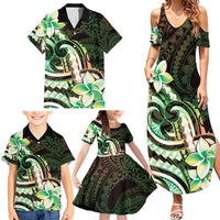 Polynesian Art Tattoo Family Matching Summer Maxi Dress and Hawaiian Shirt Plumeria Flowers Green Gradient LT05 - Polynesian Pride