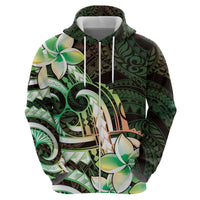 Polynesian Art Tattoo Hoodie Plumeria Flowers Green Gradient