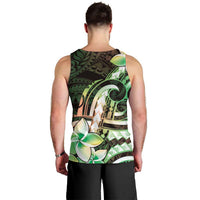 Polynesian Art Tattoo Men Tank Top Plumeria Flowers Green Gradient