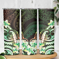 Polynesian Art Tattoo Skinny Tumbler Plumeria Flowers Green Gradient LT05 - Polynesian Pride