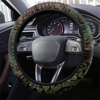 Polynesian Art Tattoo Steering Wheel Cover Plumeria Flowers Green Gradient