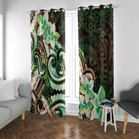 Polynesian Art Tattoo Window Curtain Plumeria Flowers Green Gradient