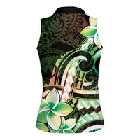 Polynesian Art Tattoo Women Sleeveless Polo Shirt Plumeria Flowers Green Gradient LT05 - Polynesian Pride