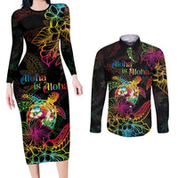 Hawaii Pride Couples Matching Long Sleeve Bodycon Dress and Long Sleeve Button Shirt Aloha Is Aloha