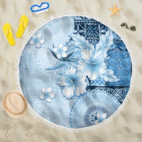 Hawaii Tapa Pattern With Blue Hibiscus Beach Blanket