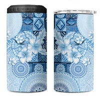 Hawaii Tapa Pattern With Blue Hibiscus 4 in 1 Can Cooler Tumbler