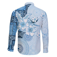 Hawaii Tapa Pattern With Blue Hibiscus Family Matching Mermaid Dress and Hawaiian Shirt