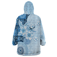 Hawaii Tapa Pattern With Blue Hibiscus Wearable Blanket Hoodie
