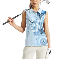 Hawaii Tapa Pattern With Blue Hibiscus Women Sleeveless Polo Shirt LT05 - Polynesian Pride