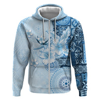 Hawaii Tapa Pattern With Blue Hibiscus Zip Hoodie