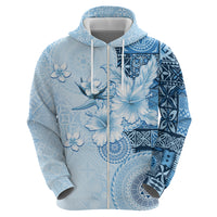 Hawaii Tapa Pattern With Blue Hibiscus Zip Hoodie