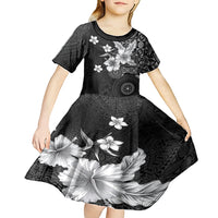 Hawaii Tapa Pattern With Black Hibiscus Kid Short Sleeve Dress
