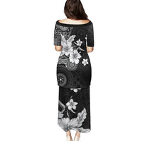 Hawaii Tapa Pattern With Black Hibiscus Puletasi