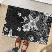 Hawaii Tapa Pattern With Black Hibiscus Rubber Doormat LT05 - Polynesian Pride