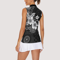 Hawaii Tapa Pattern With Black Hibiscus Women Sleeveless Polo Shirt LT05 - Polynesian Pride