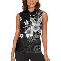 Hawaii Tapa Pattern With Black Hibiscus Women Sleeveless Polo Shirt LT05 - Polynesian Pride