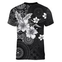 Hawaii Tapa Pattern With Black Hibiscus Women V-Neck T-Shirt LT05 - Polynesian Pride