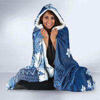 Hawaii Tapa Pattern With Navy Hibiscus Hooded Blanket