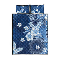 Hawaii Tapa Pattern With Navy Hibiscus Quilt Bed Set