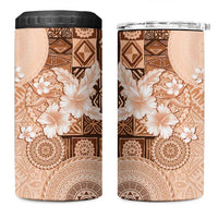 Hawaii Tapa Pattern With Brown Hibiscus 4 in 1 Can Cooler Tumbler