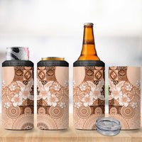 Hawaii Tapa Pattern With Brown Hibiscus 4 in 1 Can Cooler Tumbler