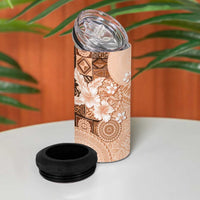 Hawaii Tapa Pattern With Brown Hibiscus 4 in 1 Can Cooler Tumbler