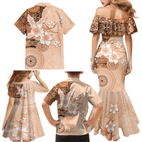 Hawaii Tapa Pattern With Brown Hibiscus Family Matching Mermaid Dress and Hawaiian Shirt