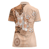 Hawaii Tapa Pattern With Brown Hibiscus Women Polo Shirt