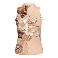 Hawaii Tapa Pattern With Brown Hibiscus Women Sleeveless Polo Shirt LT05 - Polynesian Pride