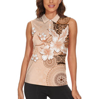 Hawaii Tapa Pattern With Brown Hibiscus Women Sleeveless Polo Shirt LT05 - Polynesian Pride