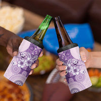 Hawaii Tapa Pattern With Violet Hibiscus 4 in 1 Can Cooler Tumbler