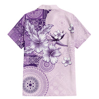 Hawaii Tapa Pattern With Violet Hibiscus Family Matching Mermaid Dress and Hawaiian Shirt