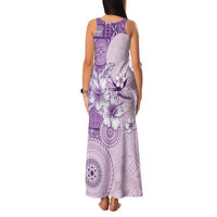 Hawaii Tapa Pattern With Violet Hibiscus Family Matching Tank Maxi Dress and Hawaiian Shirt