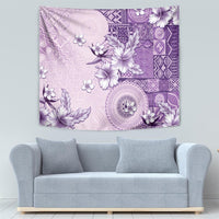 Hawaii Tapa Pattern With Violet Hibiscus Tapestry