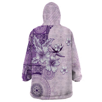 Hawaii Tapa Pattern With Violet Hibiscus Wearable Blanket Hoodie