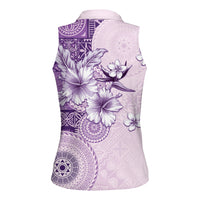 Hawaii Tapa Pattern With Violet Hibiscus Women Sleeveless Polo Shirt LT05 - Polynesian Pride