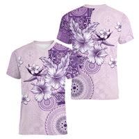 Hawaii Tapa Pattern With Violet Hibiscus Women V-Neck T-Shirt LT05 - Polynesian Pride