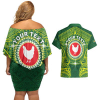 Personalized American Samoa Manua Cession Day Couples Matching Off Shoulder Short Dress and Hawaiian Shirt Up Up The Moa LT05 - Polynesian Pride